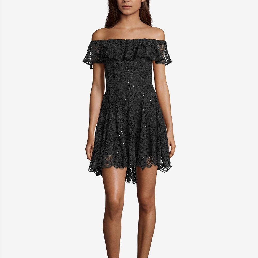Betsy & Adam Off-The-Shoulder Lace Dress Black